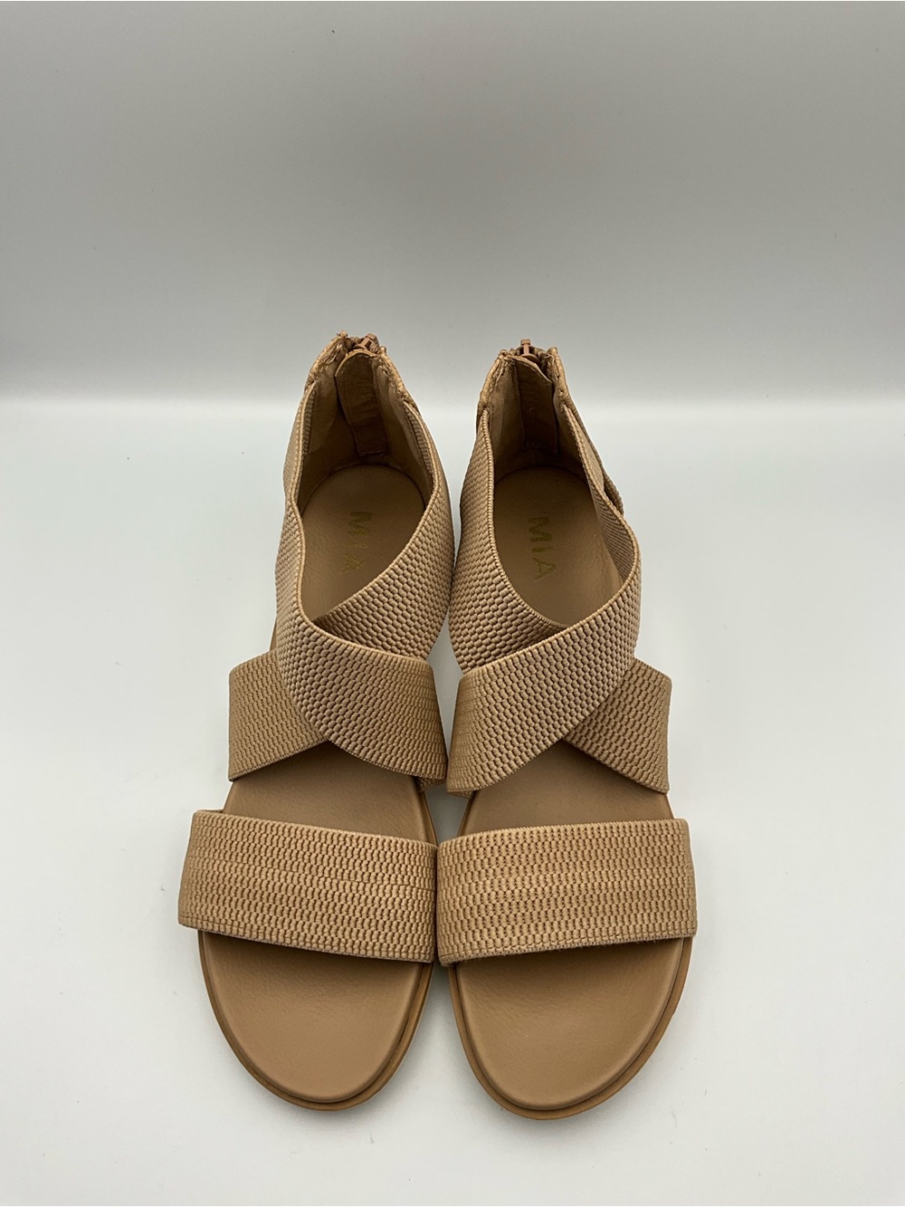 MIA Sandals Size 10 Tan Crossband Elastic Slide Sandals